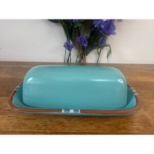 Vintage Dansk Mesa Turquoise Butter Dish Portugal Stoneware Southwestern Kitchen